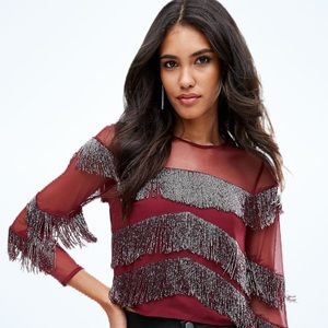 ASOS Sheer Embellished Fringe Top